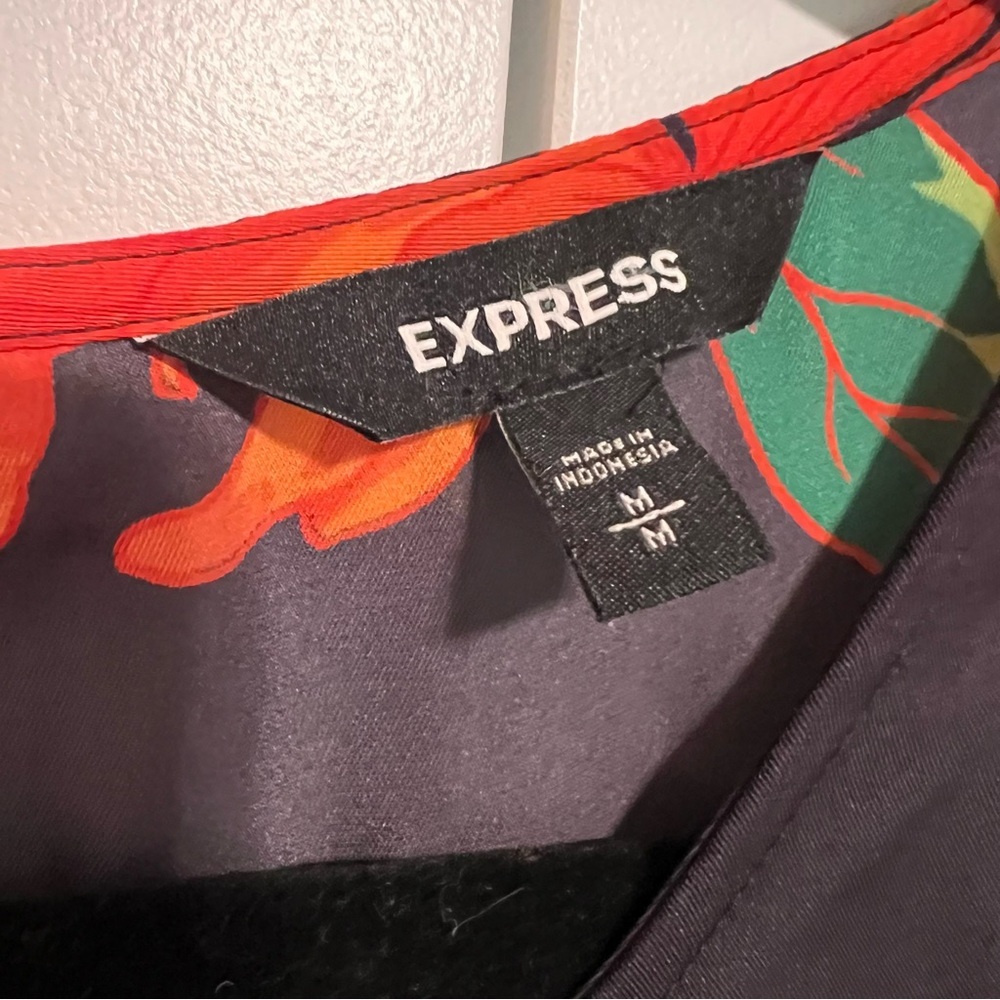 Express Black Blouse with Orange and Pink Floral Design - Picture 3 of 6